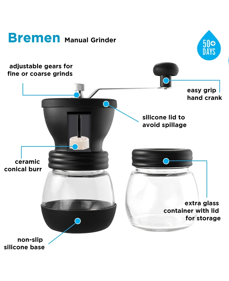 Grosche Bremen Manual Ceramic Conical Burr Coffee Grinder and Spice Mill