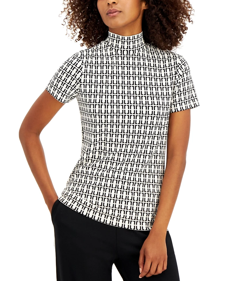 Anne Klein Short-Sleeve Mock-Neck Top
