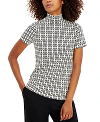 Anne Klein Short-Sleeve Mock-Neck Top