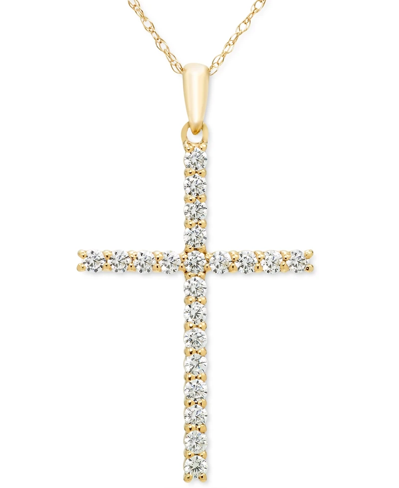 Diamond Cross 18" Pendant Necklace (1/2 ct. t.w.) in 14k White, Yellow or Rose Gold