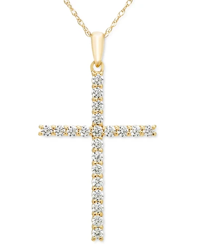 Diamond Cross 18" Pendant Necklace (1/2 ct. t.w.) in 14k White, Yellow or Rose Gold