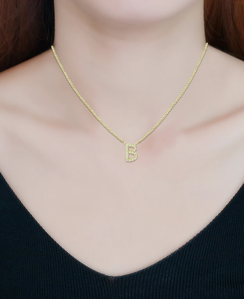 Giani Bernini Cubic Zirconia Initial Pendant Necklace, 16" + 2" extender, Created for Macy's
