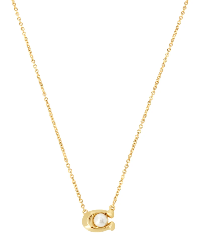 Coach Imitation Pearl Signature C Pendant Necklace 16" + 2" Extender