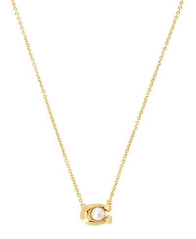Coach Imitation Pearl Signature C Pendant Necklace 16" + 2" Extender