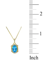 Swiss Blue Topaz (2-3/4 ct. t.w.) & Diamond (1/8 ct. t.w.) Oval 18" Pendant Necklace in 18k Gold-Plated Sterling Silver