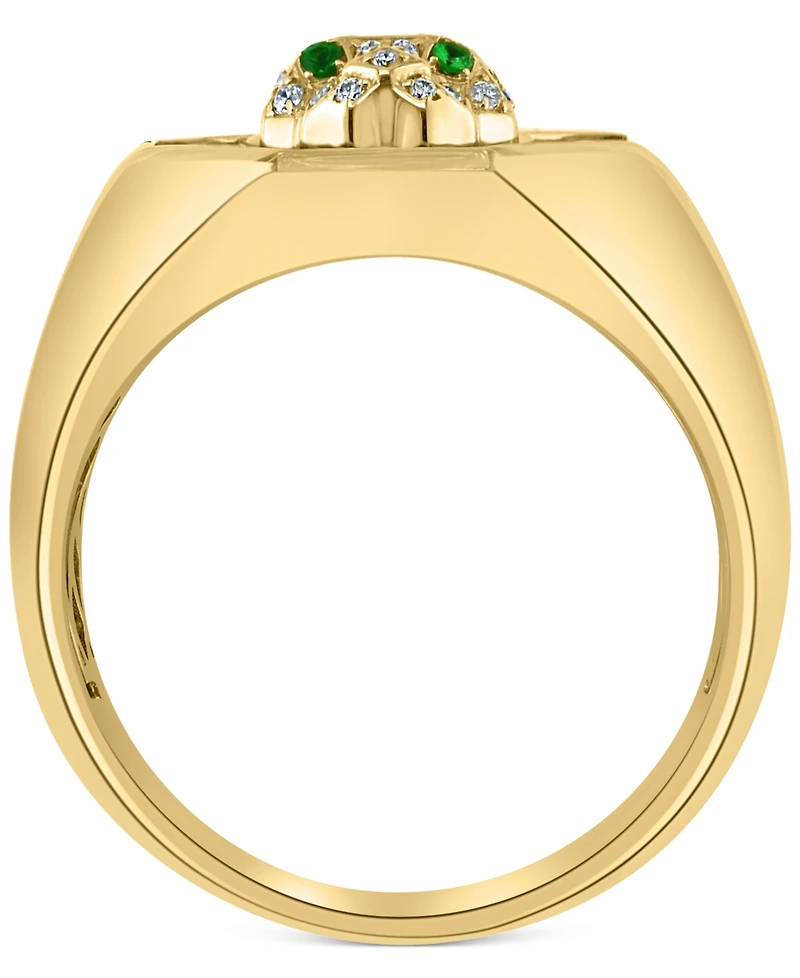 Effy Men's Onyx, Diamond (1/4 ct. t.w.) & Tsavorite Accent Panther Ring in 14k Gold