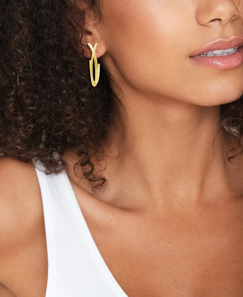 And Now This High Polished Crossover C Hoop Post Earring Silver Plate or Gold