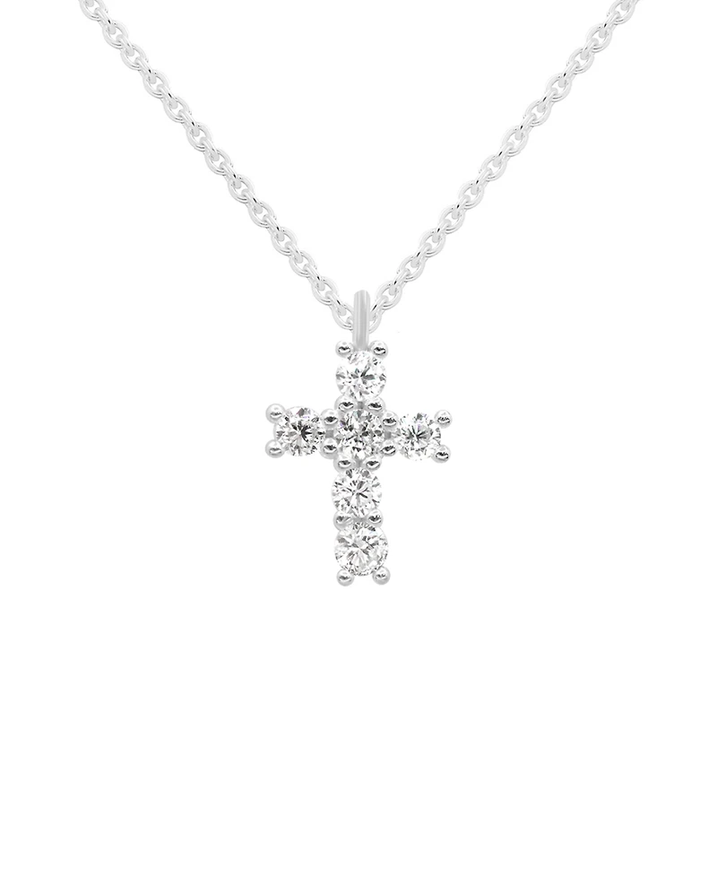 Cubic Zirconia Cross Silver Plate Necklace in Gift Card Box