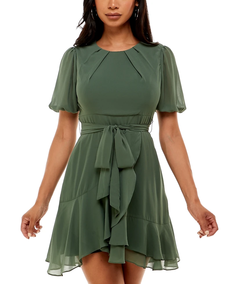 B Darlin Puff-Sleeve A-Line Dress