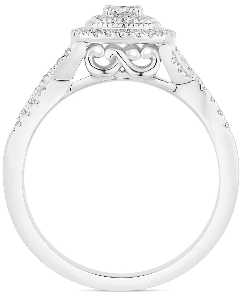 Diamond Cushion Halo Twist Bridal Set (5/8 ct. t.w.) in 14k White Gold