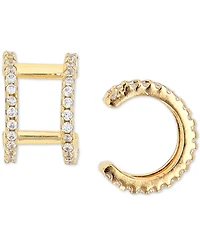 Cubic Zirconia Double Open Row Ear Cuffs Sterling Silver