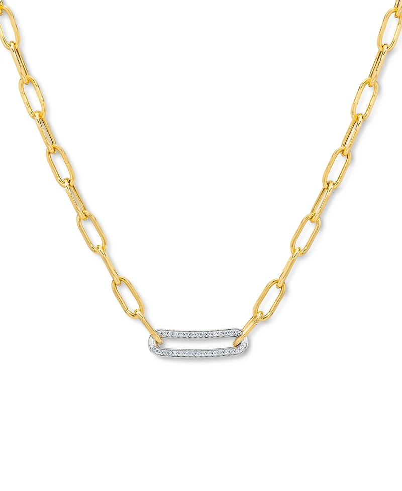 Diamond Bar Paperclip Link 18" Chain Necklace (1/5 ct. t.w.) in Sterling Silver & 14k Gold-Plate