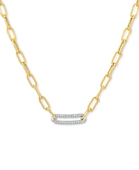 Diamond Bar Paperclip Link 18" Chain Necklace (1/5 ct. t.w.) in Sterling Silver & 14k Gold-Plate