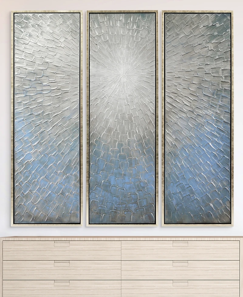 Empire Art Direct Silver Ice 3-Piece Textured Metallic Hand Painted Wall Art Set by Martin Edwards, 60" x 20" x 1.5"