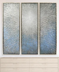 Empire Art Direct Silver Ice 3-Piece Textured Metallic Hand Painted Wall Art Set by Martin Edwards, 60" x 20" x 1.5"
