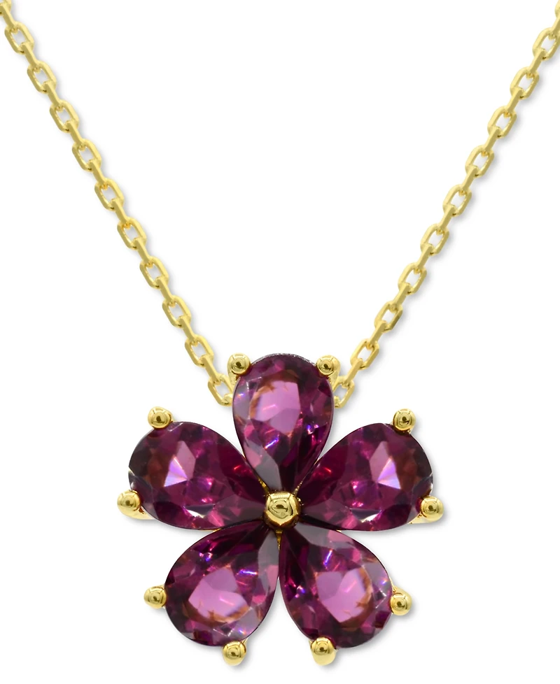 Rhodolite Garnet Flower 18" Pendant Necklace (3-3/4 ct. t.w.) in 14k Gold-Plated Sterling Silver