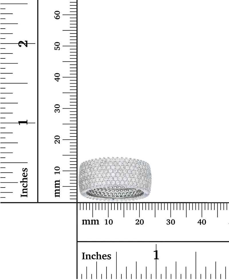 White Cubic Zirconia Micropave Multi Row Eternity Band 14K Rose, Yellow, Black or Rhodium Plated Sterling Silver