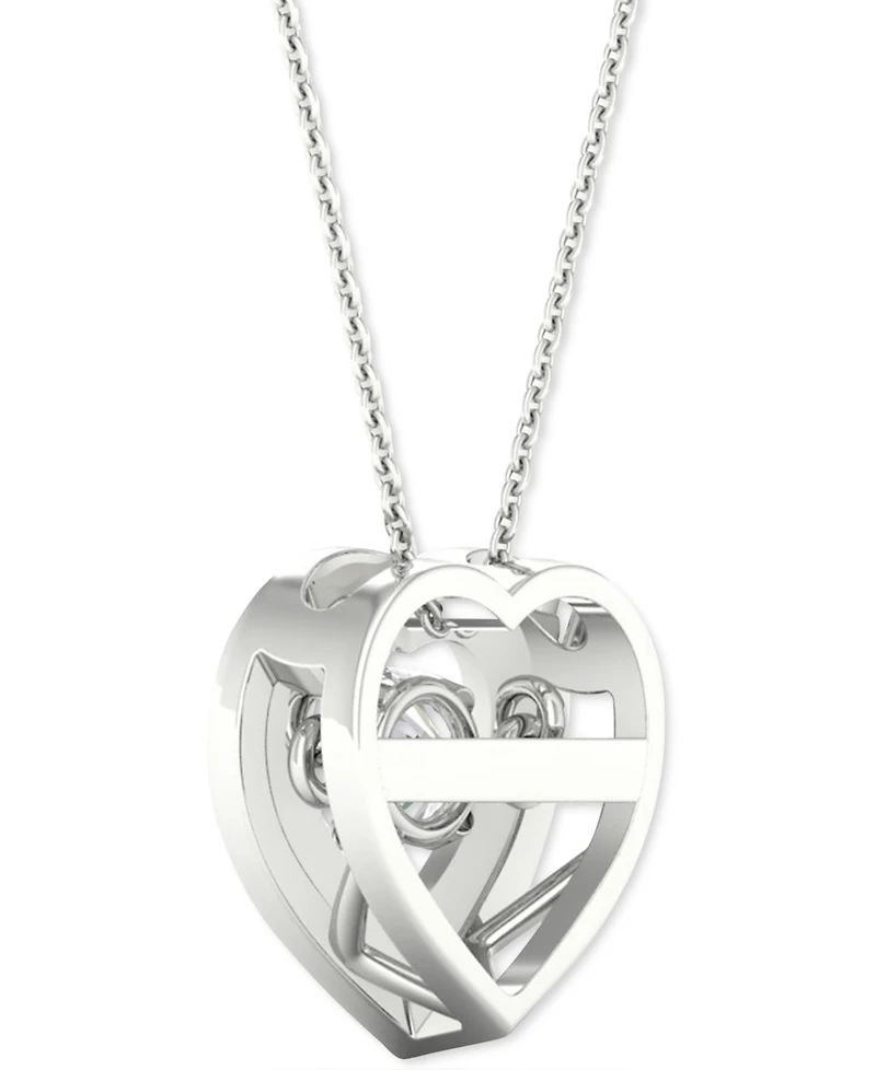 Twinkling Diamond Star Diamond Heart Halo 18" Pendant Necklace (1/4 ct. t.w.) in 10k White Gold