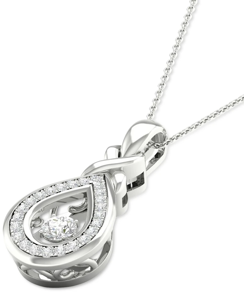 Twinkling Diamond Star Diamond Teardrop Halo 18" Pendant Necklace (1/4 ct. t.w.) in 10k White Gold
