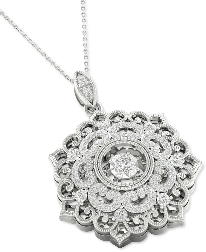 Twinkling Diamond Star Diamond Filigree 18" Pendant Necklace (1/3 ct. t.w.) in 10k White Gold