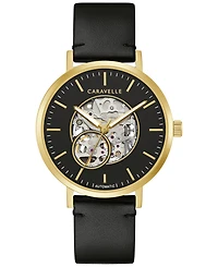 Caravelle Designed by Bulova Men's Automatic Black Leather Strap Watch 39.5mm