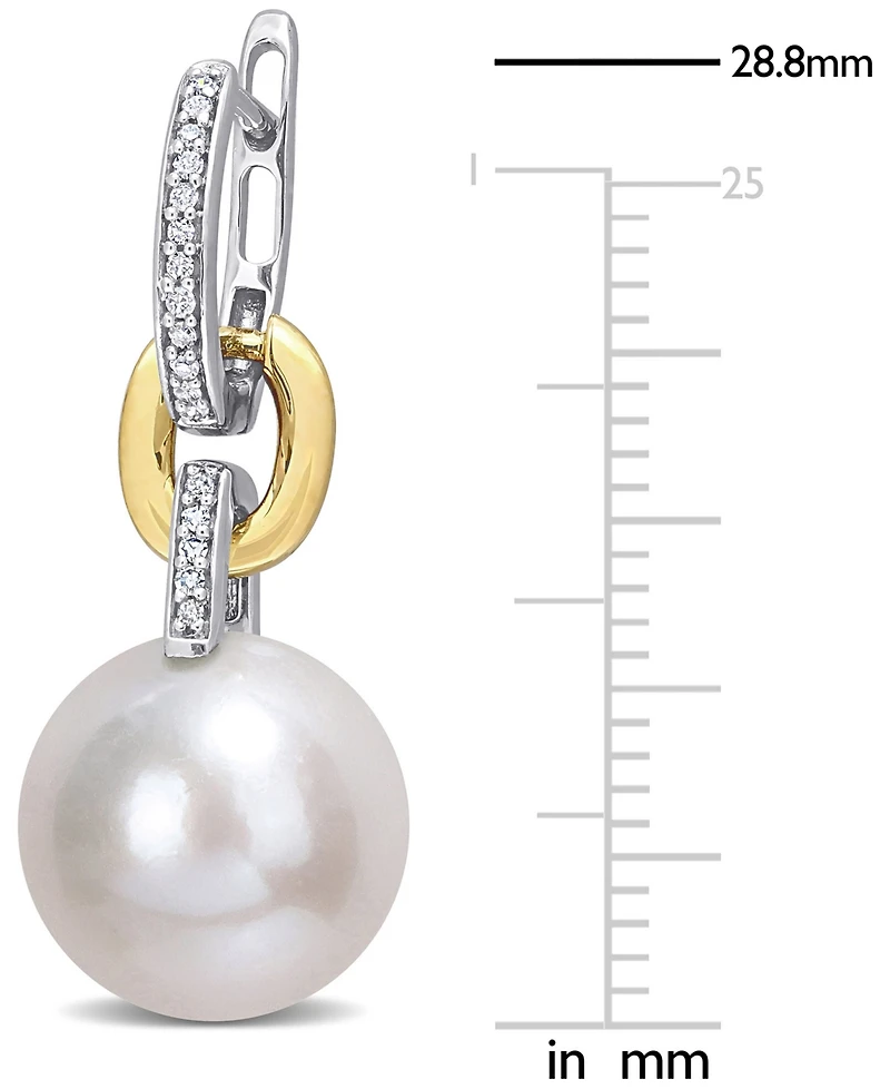 Cultured Freshwater Pearl (11mm) & Diamond (1/10 ct. t.w.) Huggie Hoop Earrings in 14k Gold & White Gold
