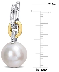 Cultured Freshwater Pearl (11mm) & Diamond (1/10 ct. t.w.) Huggie Hoop Earrings in 14k Gold & White Gold