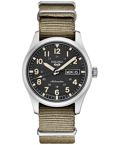 Seiko Men's Automatic 5 Sports Khaki Nylon Strap Watch 43mm
