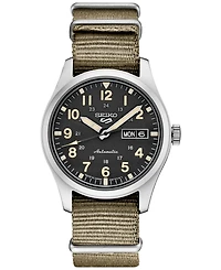 Seiko Men's Automatic 5 Sports Khaki Nylon Strap Watch 43mm