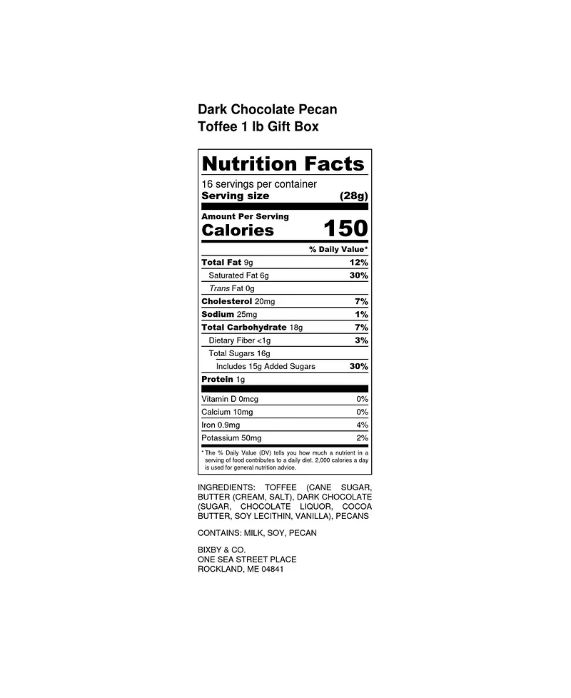 Bixby Chocolate Dark Chocolate Pecan Toffee Gift Box, 1 lb