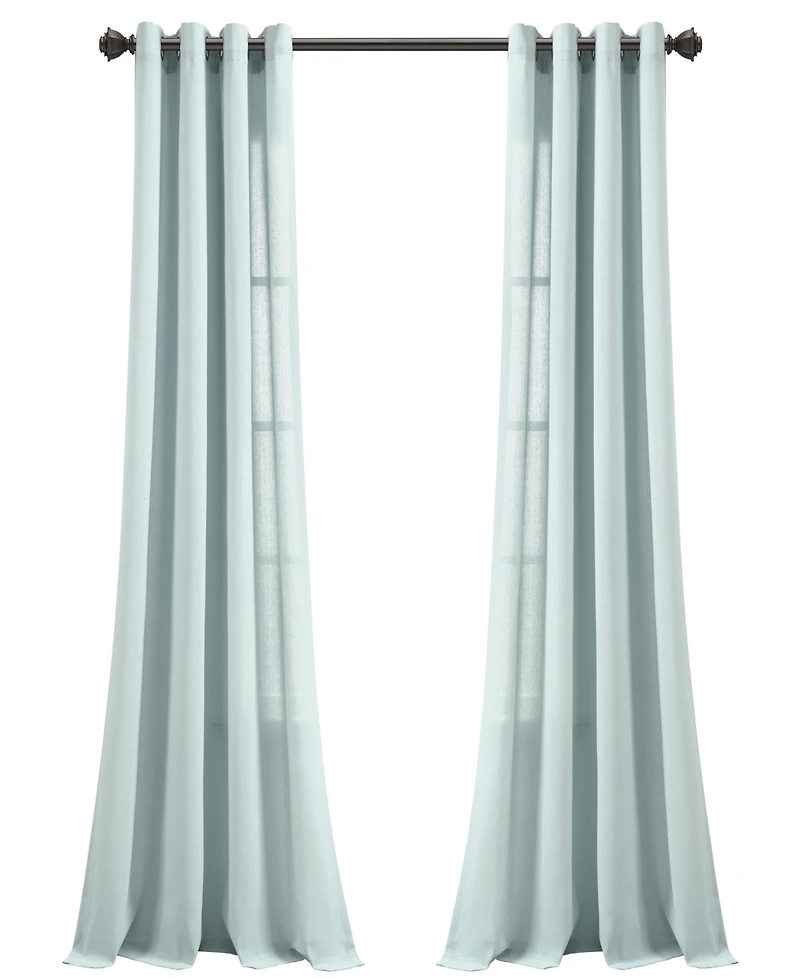 Lush Decor Faux Linen Grommet Window Curtain Panel Pair 52"W x 84"L Blue - Linen Curtains For Bedroom - Blue Curtains For Living Room