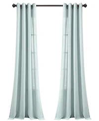 Lush Decor Faux Linen Grommet Window Curtain Panel Pair 52"W x 84"L Blue - Linen Curtains For Bedroom - Blue Curtains For Living Room