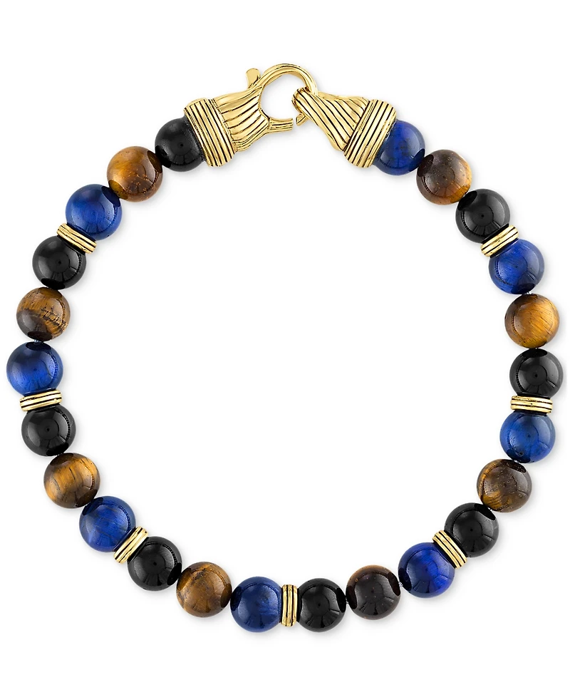 Esquire Men's Jewelry Multi-Stone Beaded Bracelet in 14k Gold-Plated Sterling Silver, Created for Macy's