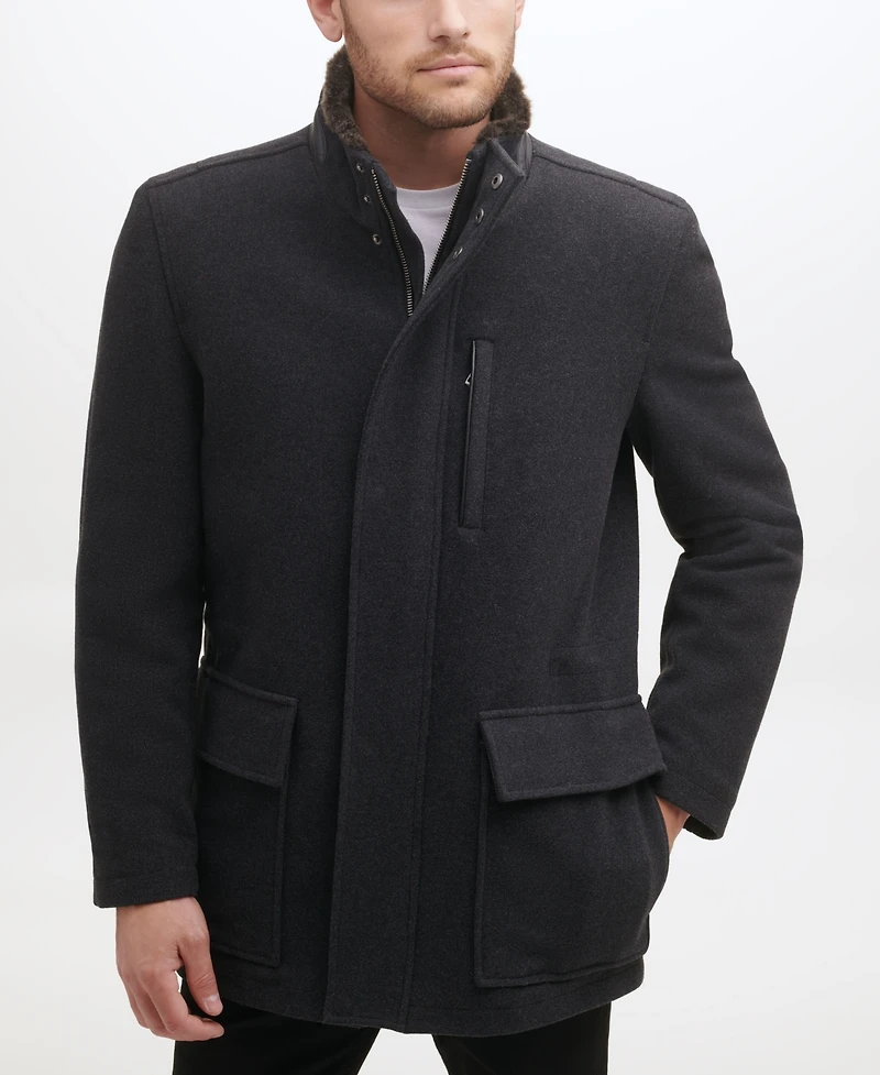 Cole Haan Men's Wool Plush Car Coat