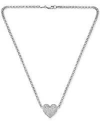 Cubic Zirconia Pave Heart 18" Pendant Necklace in Sterling Silver