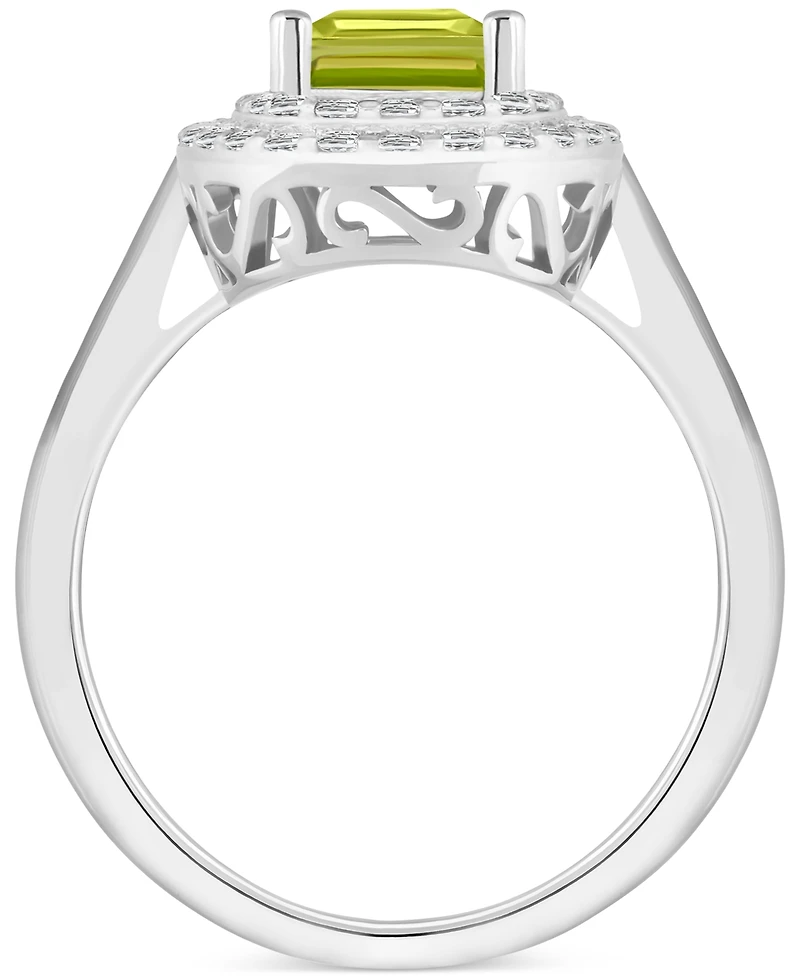 Rhodolite Garnet (2 ct. t.w.) & White Topaz (1/2 Rectangle Halo Ring Sterling Silver (Also Peridot, Citrine, Amethyst, Blue Topaz)