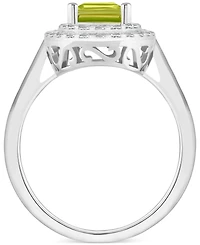 Rhodolite Garnet (2 ct. t.w.) & White Topaz (1/2 Rectangle Halo Ring Sterling Silver (Also Peridot, Citrine, Amethyst, Blue Topaz)