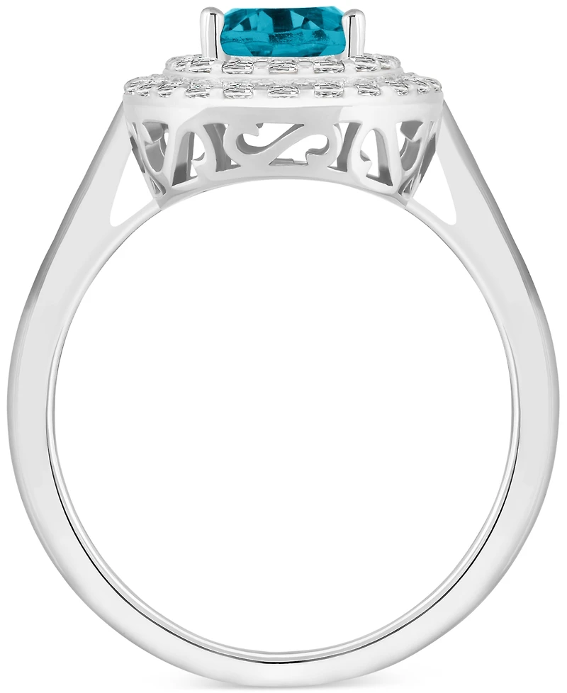 Rhodolite Garnet (1-1/2 ct. t.w.) & White Topaz (3/8 Oval Halo Ring Sterling Silver (Also Citrine, Blue Topaz, Amethyst, Peridot)