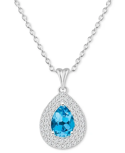 Rhodolite Garnet (1-1/10 ct. t.w.) & White Topaz (1/2 Pear Halo 18" Pendant Necklace Sterling Silver (Also Citrine, Peridot, Amethyst,