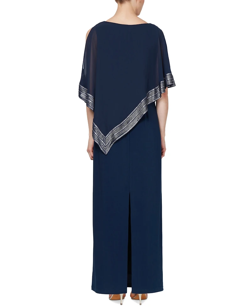 Sl Fashions Metallic-Trim Capelet Gown