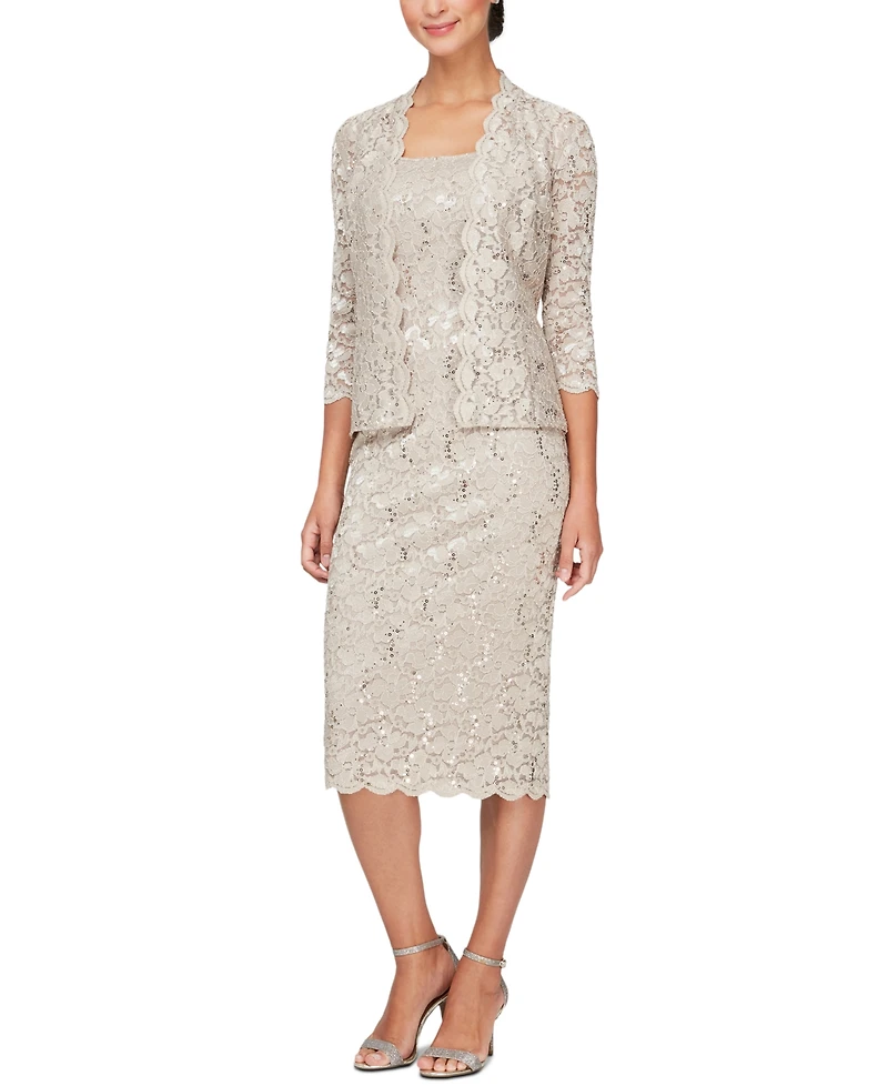 Sl Fashions Petite 2-Pc. Lace Jacket & Midi Dress Set