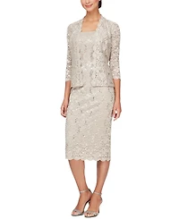 Sl Fashions Petite 2-Pc. Lace Jacket & Midi Dress Set