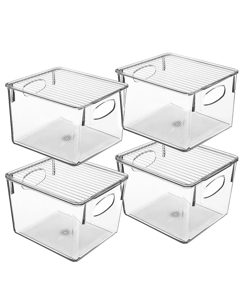 Sorbus 4 Pack Medium Clear Plastic Container Bins W/ Lids