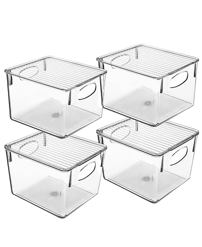 Sorbus 4 Pack Medium Clear Plastic Container Bins W/ Lids