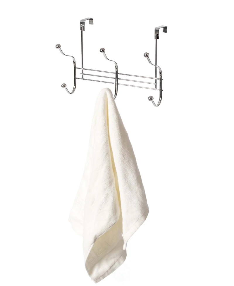 Basicwise Chrome 6 Hook Hanger Organizer, Hang Over The Door Kitchen Vanity Towel Hook, Entryway Coat Rack