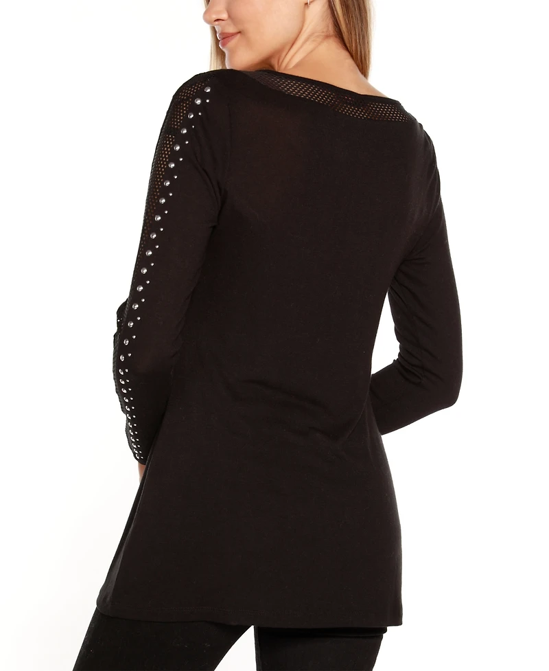 Belldini Studded Mesh-Inset Tunic