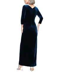 Alex Evenings Petite Velvet Side-Ruched 3/4-Sleeve Gown