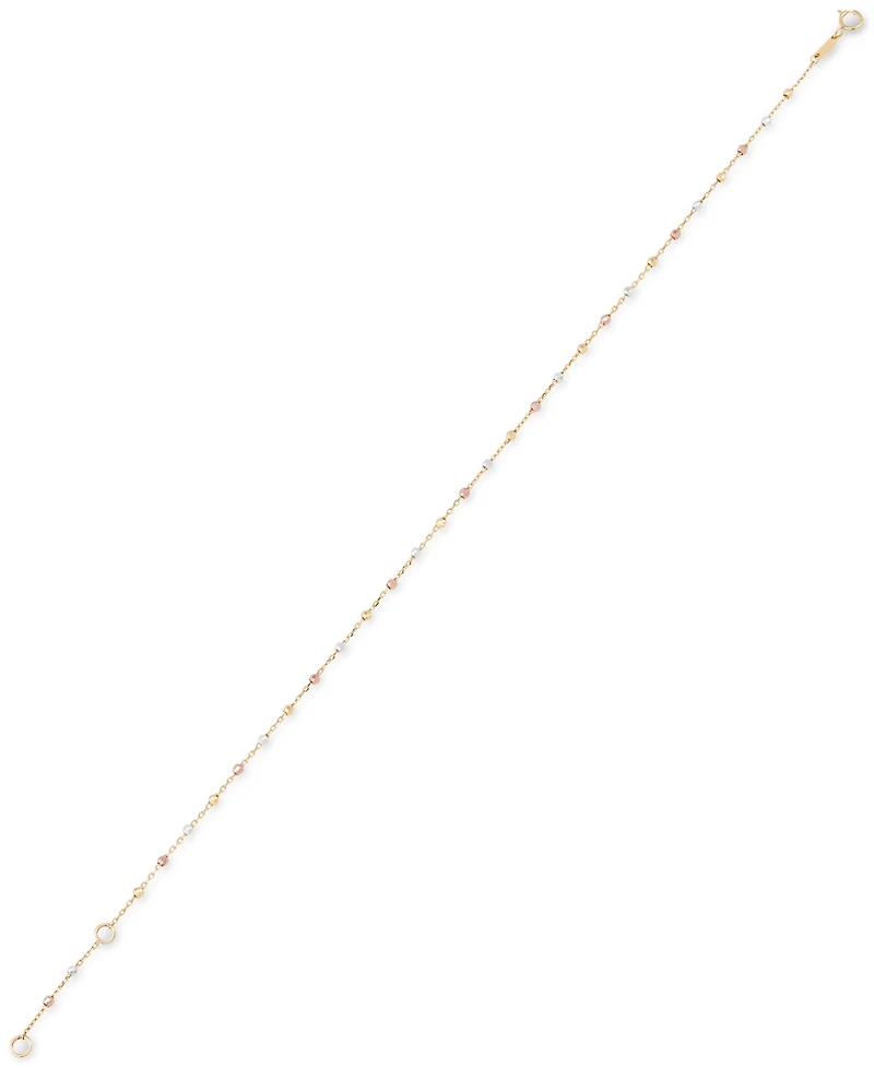 Lightweight Beaded Ankle Bracelet in 10k Tricolor Gold
