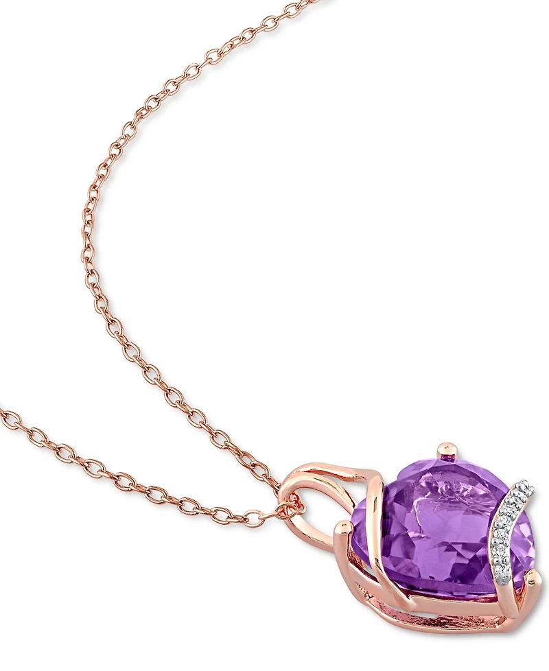 Amethyst (6-1/2 ct. t.w.) & Diamond (1/20 ct. t.w.) 18" Pendant Necklace in 18k Rose Gold-Plated Sterling Silver