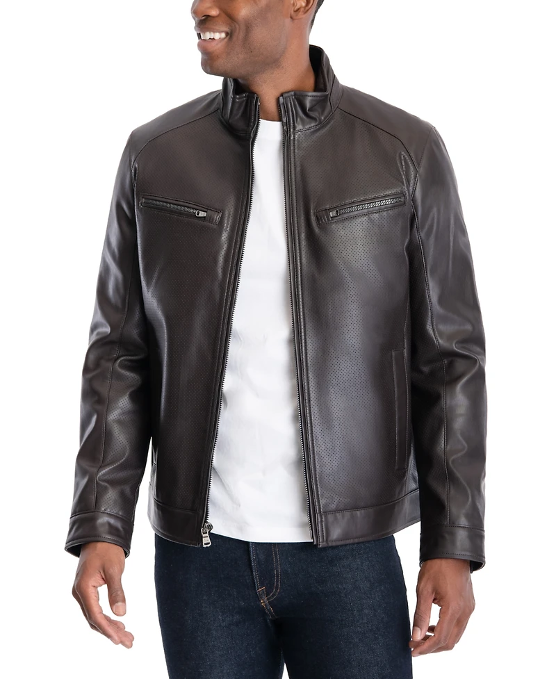 Michael Kors Men's Perforated Faux Leather Moto Jacket, Created for Macy's